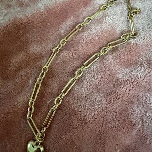 Gold Link Chain Necklace with Heart Pendant - Women Jewelry